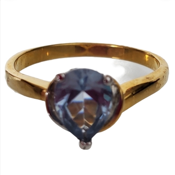 Delicate Gold Plated Blue birthstone  ring sizes 4 5 8 Valentines Day - Picture 1 of 8